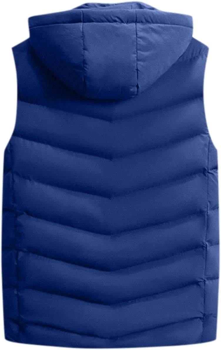QWENTMTNTY Mens Outerwear Puffer Vests Casual Sleeveless Windbreakers Jackets Removable Hood Big Tall Cotton Quilted Jackets