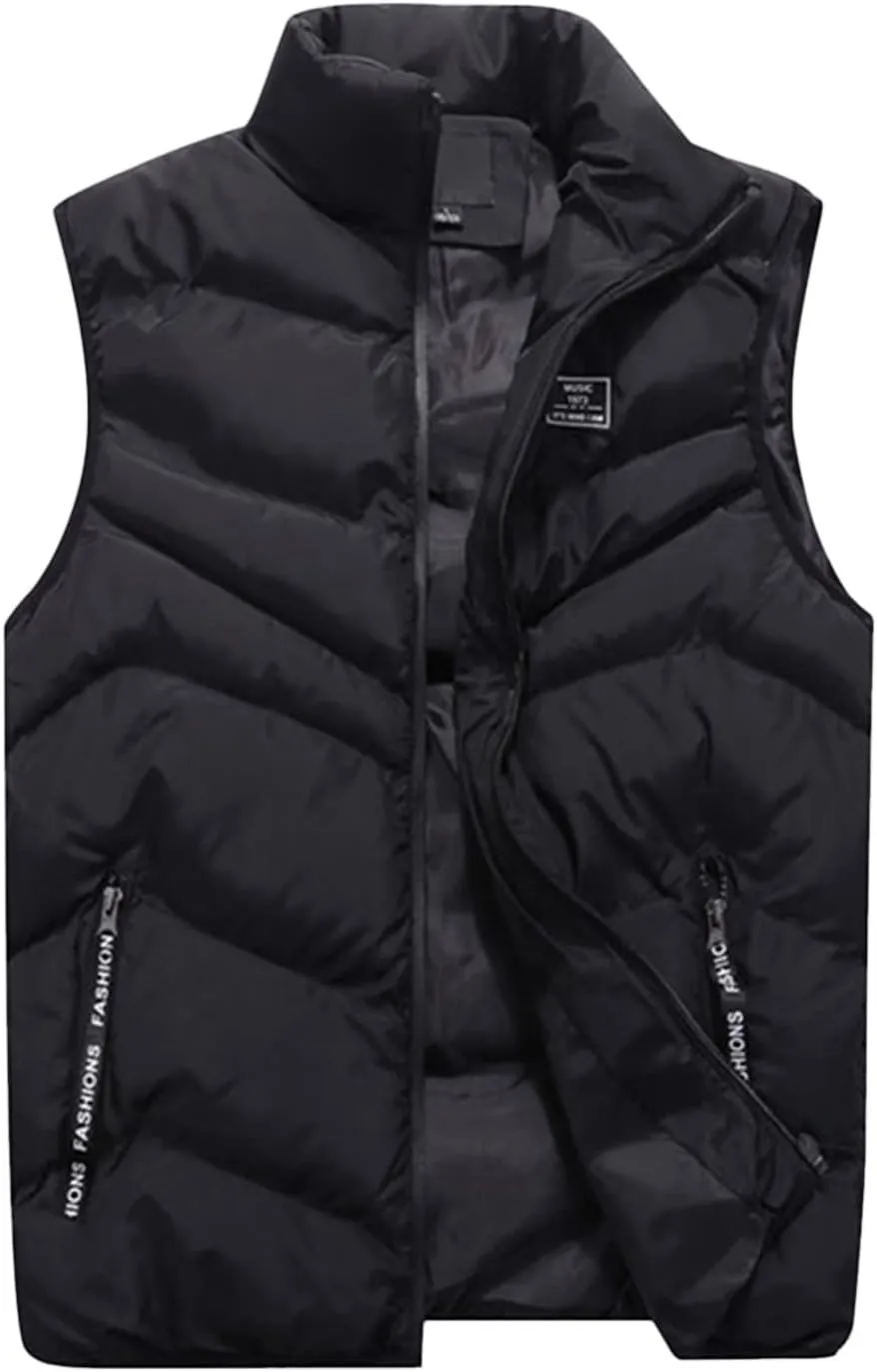 QWENTMTNTY Mens Outerwear Puffer Vests Casual Sleeveless Windbreakers Jackets Removable Hood Big Tall Cotton Quilted Jackets