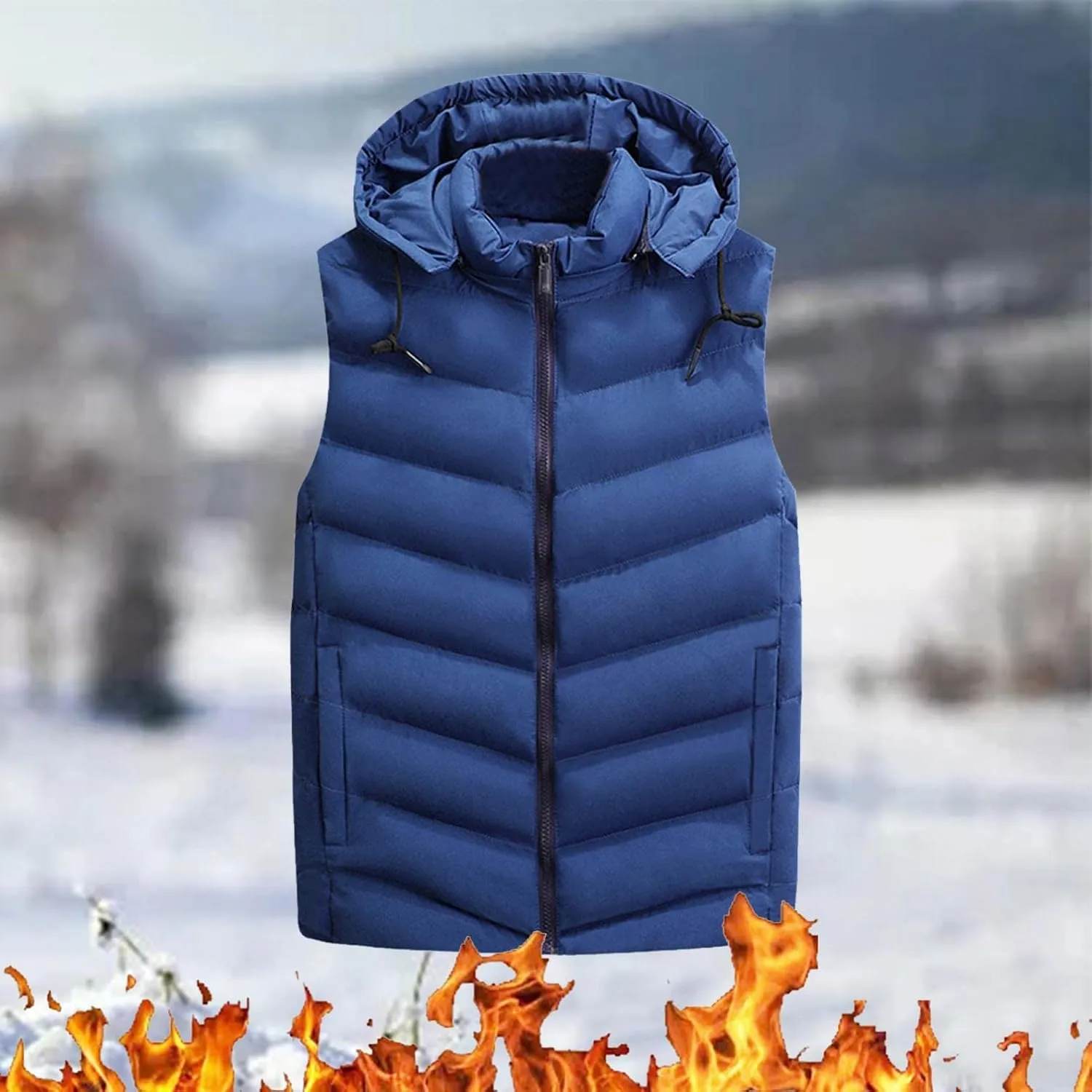 QWENTMTNTY Mens Outerwear Puffer Vests Casual Sleeveless Windbreakers Jackets Removable Hood Big Tall Cotton Quilted Jackets