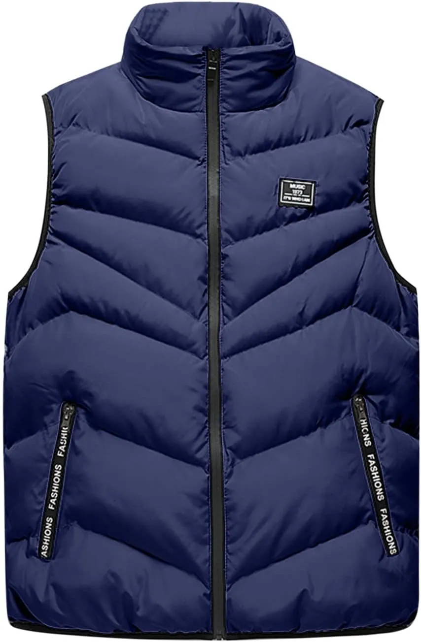 QWENTMTNTY Mens Outerwear Puffer Vests Casual Sleeveless Windbreakers Jackets Removable Hood Big Tall Cotton Quilted Jackets