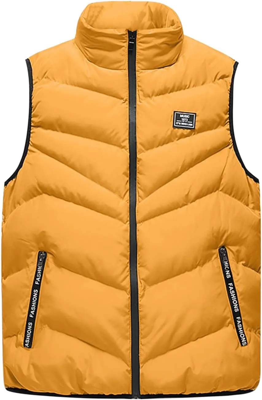 QWENTMTNTY Mens Outerwear Puffer Vests Casual Sleeveless Windbreakers Jackets Removable Hood Big Tall Cotton Quilted Jackets