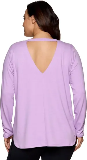 RBX Yoga Top for Women with Cut Out Back, Lightweight French Terry Long Sleeve Open Back Pullover for Casual Wear, Workouts