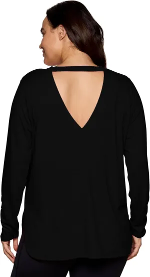 RBX Yoga Top for Women with Cut Out Back, Lightweight French Terry Long Sleeve Open Back Pullover for Casual Wear, Workouts