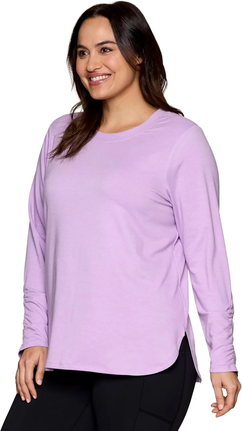 RBX Yoga Top for Women with Cut Out Back, Lightweight French Terry Long Sleeve Open Back Pullover for Casual Wear, Workouts