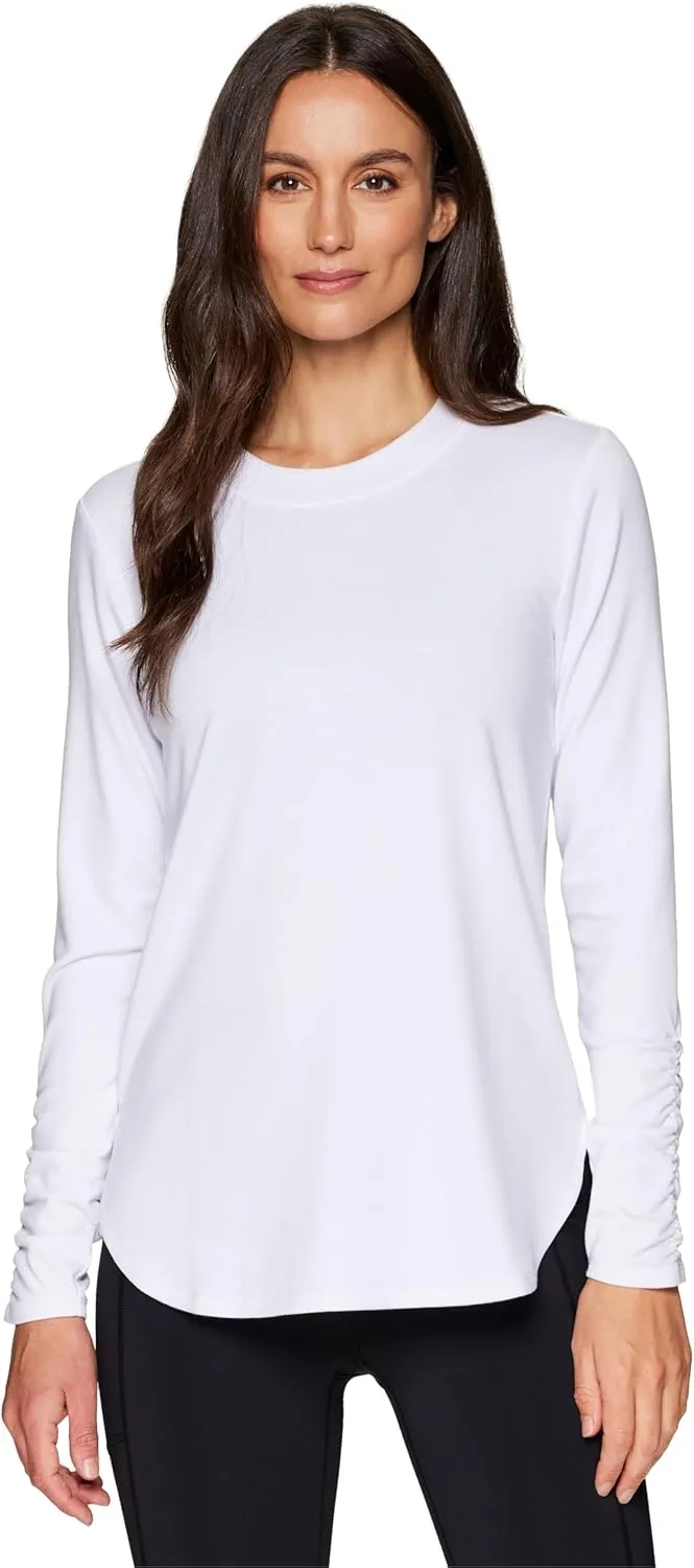RBX Yoga Top for Women with Cut Out Back, Lightweight French Terry Long Sleeve Open Back Pullover for Casual Wear, Workouts