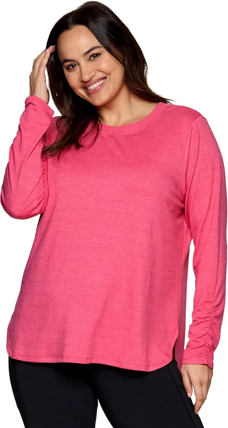RBX Yoga Top for Women with Cut Out Back, Lightweight French Terry Long Sleeve Open Back Pullover for Casual Wear, Workouts