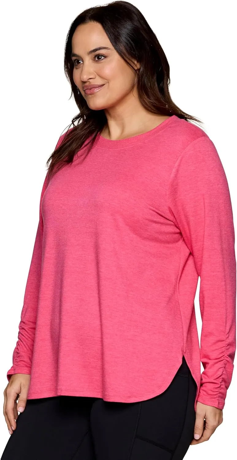 RBX Yoga Top for Women with Cut Out Back, Lightweight French Terry Long Sleeve Open Back Pullover for Casual Wear, Workouts