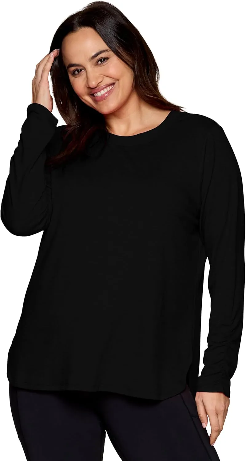 RBX Yoga Top for Women with Cut Out Back, Lightweight French Terry Long Sleeve Open Back Pullover for Casual Wear, Workouts
