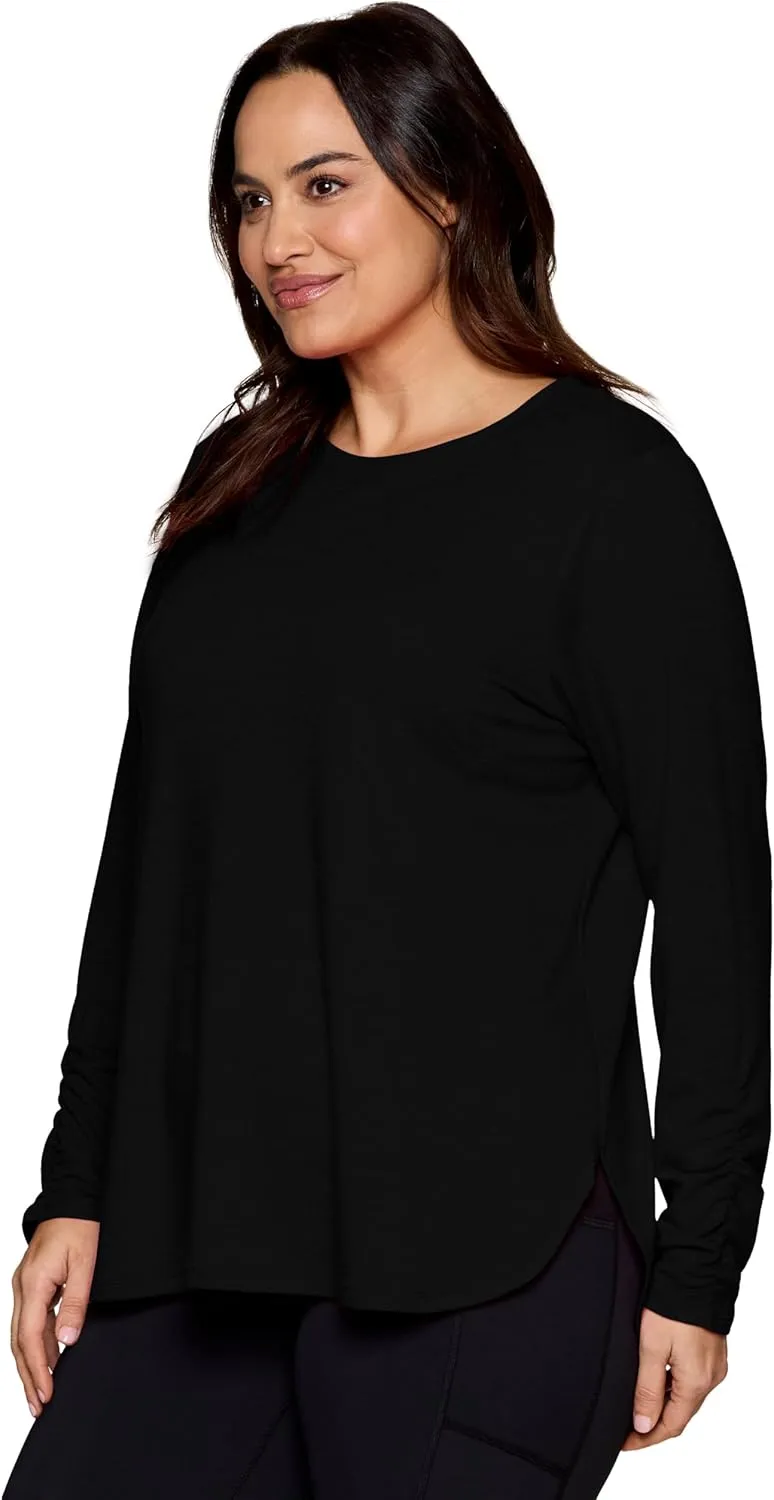 RBX Yoga Top for Women with Cut Out Back, Lightweight French Terry Long Sleeve Open Back Pullover for Casual Wear, Workouts