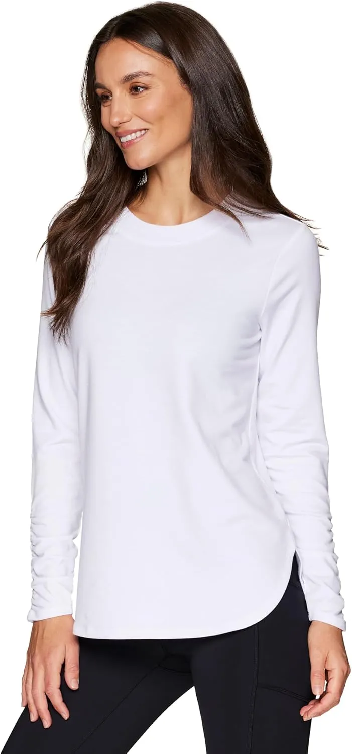 RBX Yoga Top for Women with Cut Out Back, Lightweight French Terry Long Sleeve Open Back Pullover for Casual Wear, Workouts