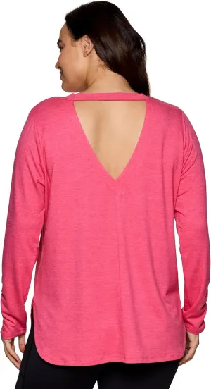 RBX Yoga Top for Women with Cut Out Back, Lightweight French Terry Long Sleeve Open Back Pullover for Casual Wear, Workouts