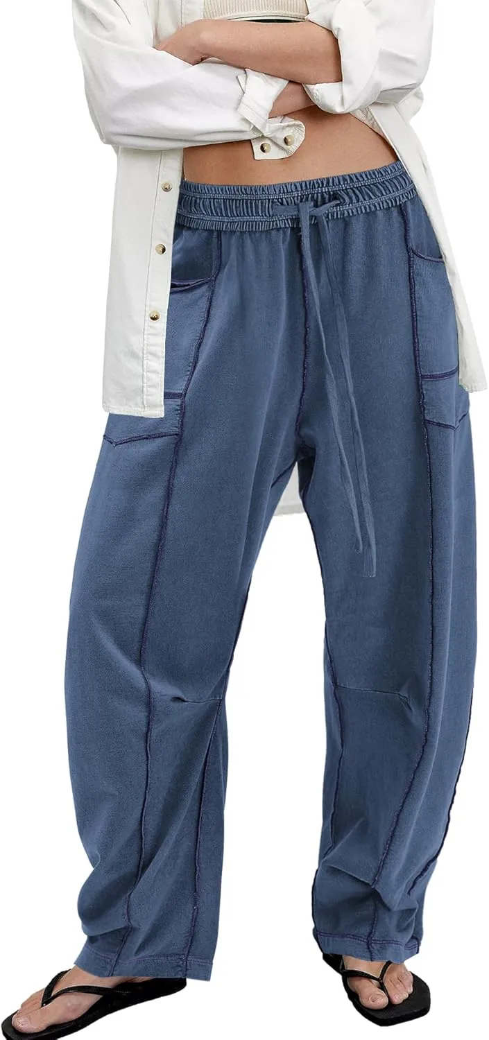 ReachMe Womens Barrel Sweatpants Wide Leg Baggy Pants High Waisted Drawstring Athletic Joggers Travel Vacation Outfits