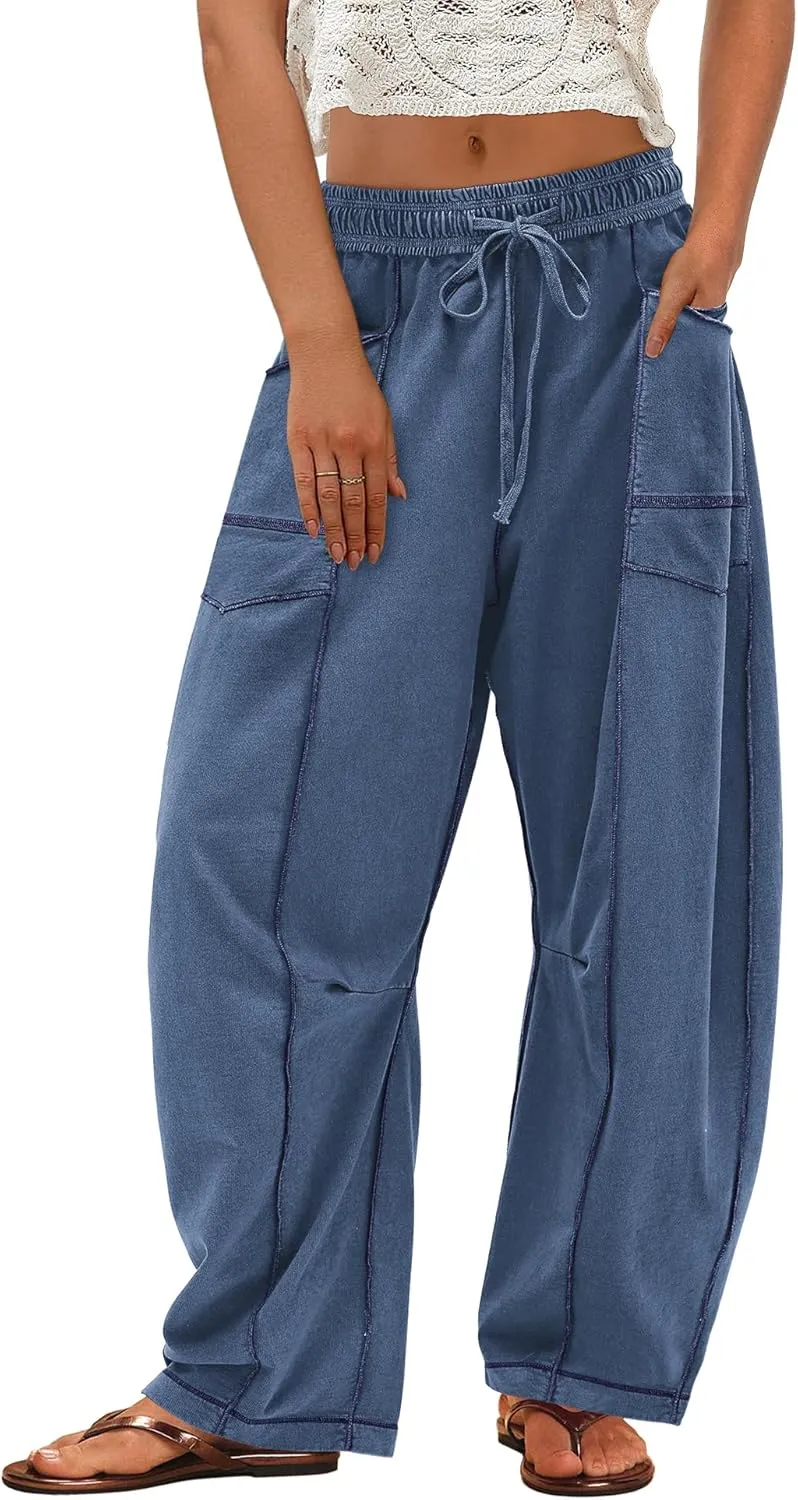 ReachMe Womens Barrel Sweatpants Wide Leg Baggy Pants High Waisted Drawstring Athletic Joggers Travel Vacation Outfits