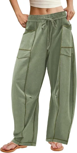 ReachMe Womens Barrel Sweatpants Wide Leg Baggy Pants High Waisted Drawstring Athletic Joggers Travel Vacation Outfits