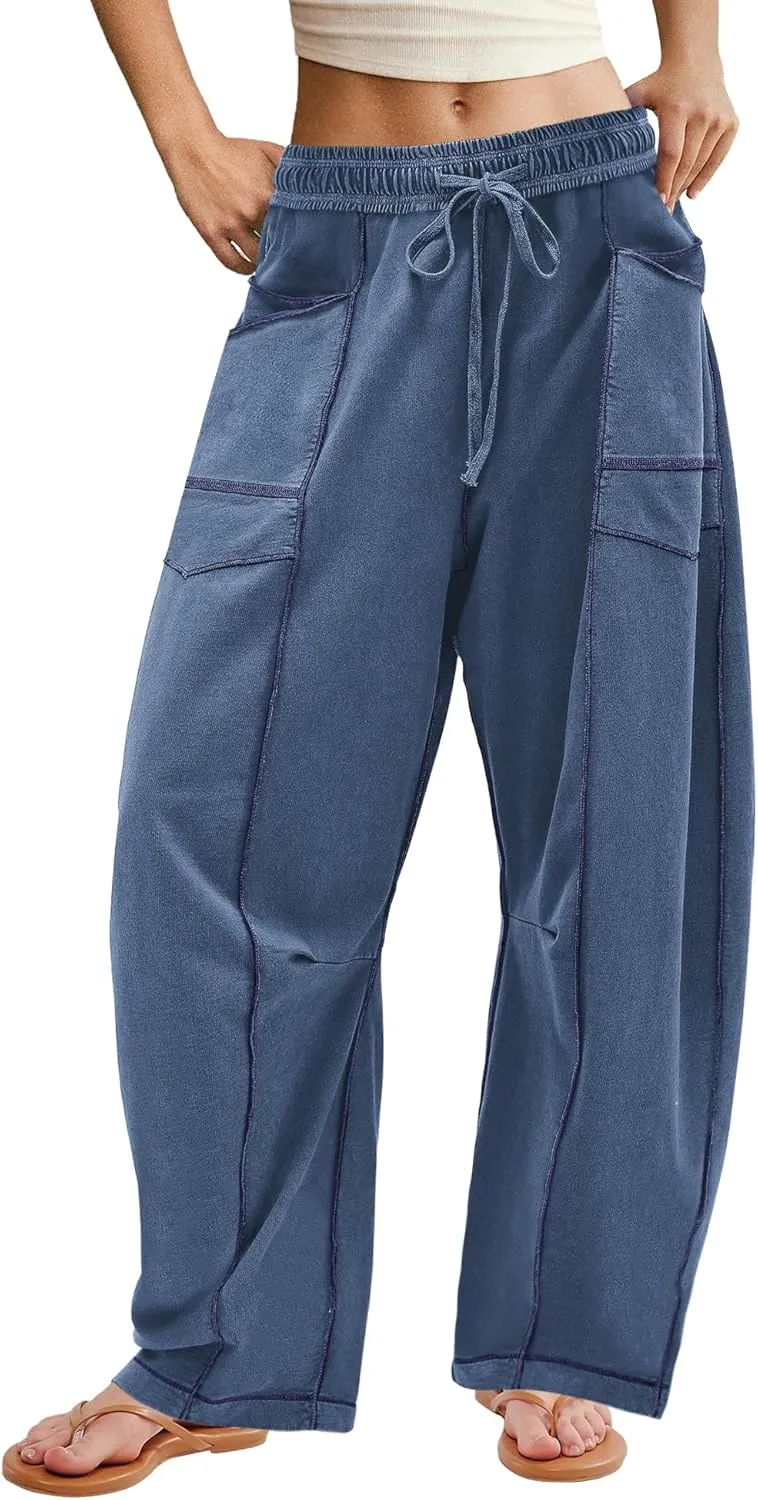 ReachMe Womens Barrel Sweatpants Wide Leg Baggy Pants High Waisted Drawstring Athletic Joggers Travel Vacation Outfits