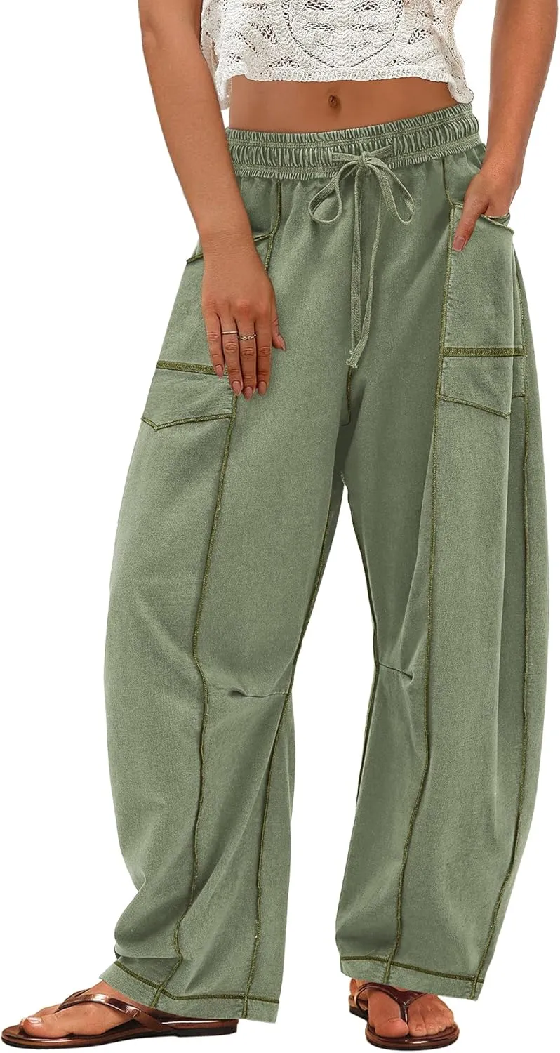 ReachMe Womens Barrel Sweatpants Wide Leg Baggy Pants High Waisted Drawstring Athletic Joggers Travel Vacation Outfits