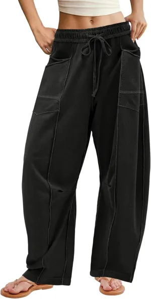 ReachMe Womens Barrel Sweatpants Wide Leg Baggy Pants High Waisted Drawstring Athletic Joggers Travel Vacation Outfits