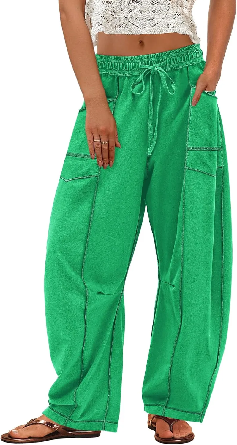 ReachMe Womens Barrel Sweatpants Wide Leg Baggy Pants High Waisted Drawstring Athletic Joggers Travel Vacation Outfits