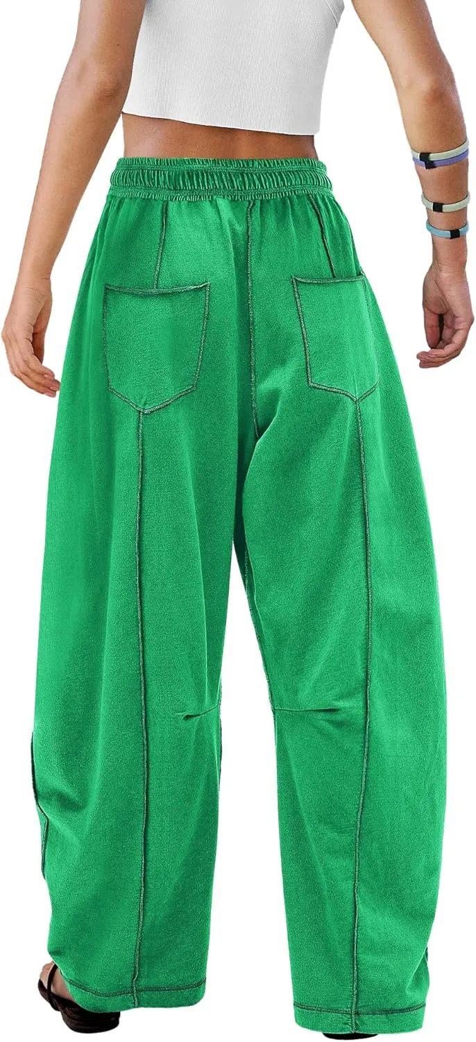 ReachMe Womens Barrel Sweatpants Wide Leg Baggy Pants High Waisted Drawstring Athletic Joggers Travel Vacation Outfits