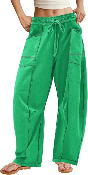 ReachMe Womens Barrel Sweatpants Wide Leg Baggy Pants High Waisted Drawstring Athletic Joggers Travel Vacation Outfits