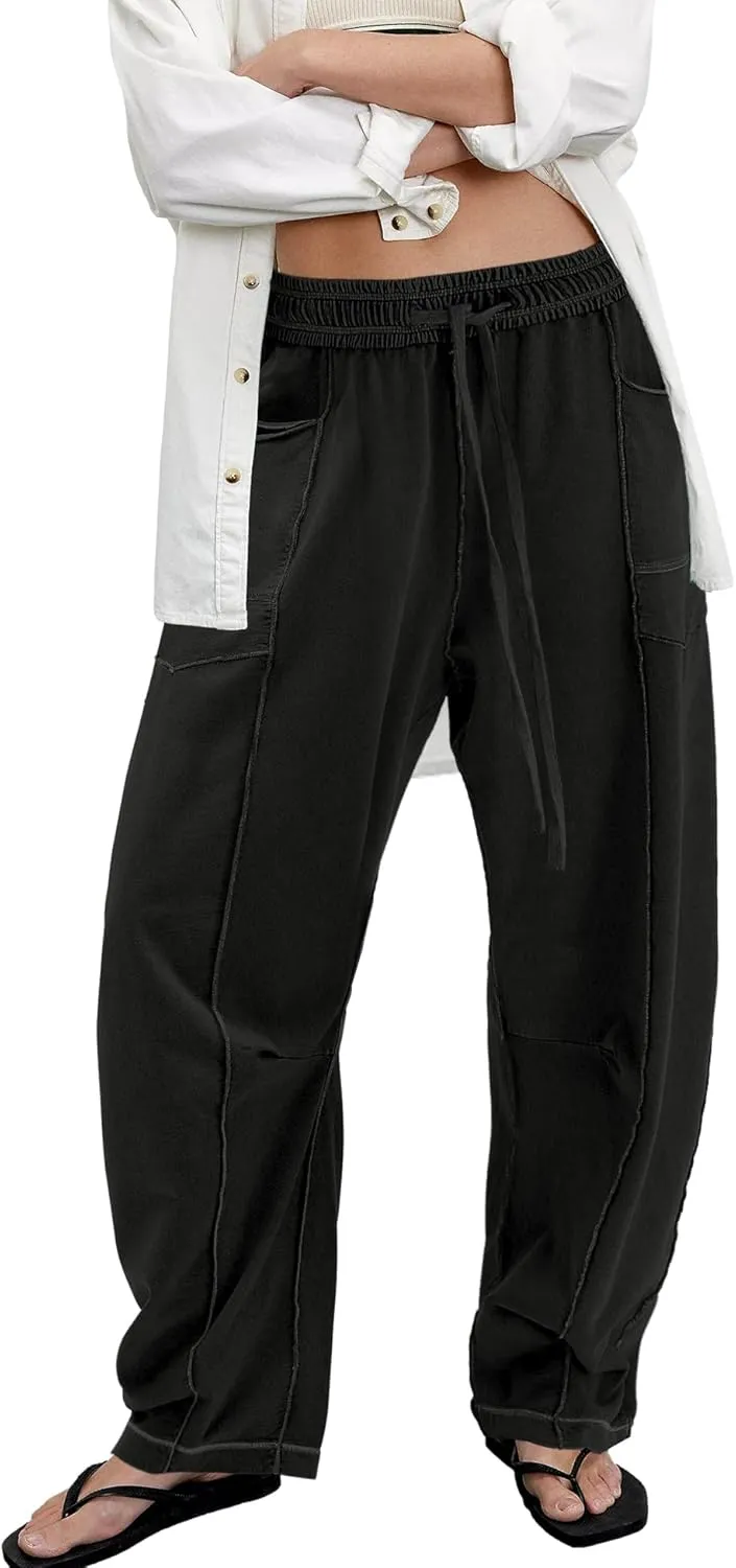 ReachMe Womens Barrel Sweatpants Wide Leg Baggy Pants High Waisted Drawstring Athletic Joggers Travel Vacation Outfits