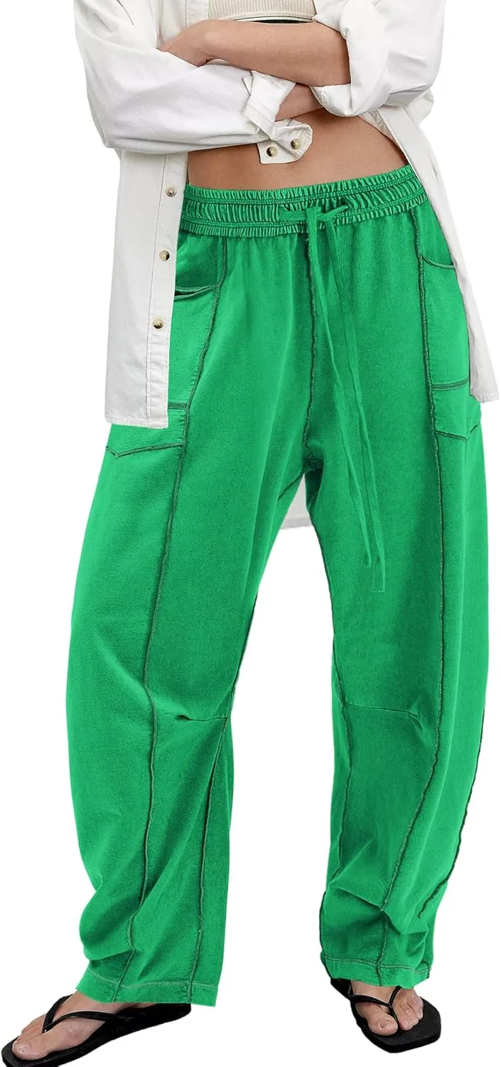 ReachMe Womens Barrel Sweatpants Wide Leg Baggy Pants High Waisted Drawstring Athletic Joggers Travel Vacation Outfits