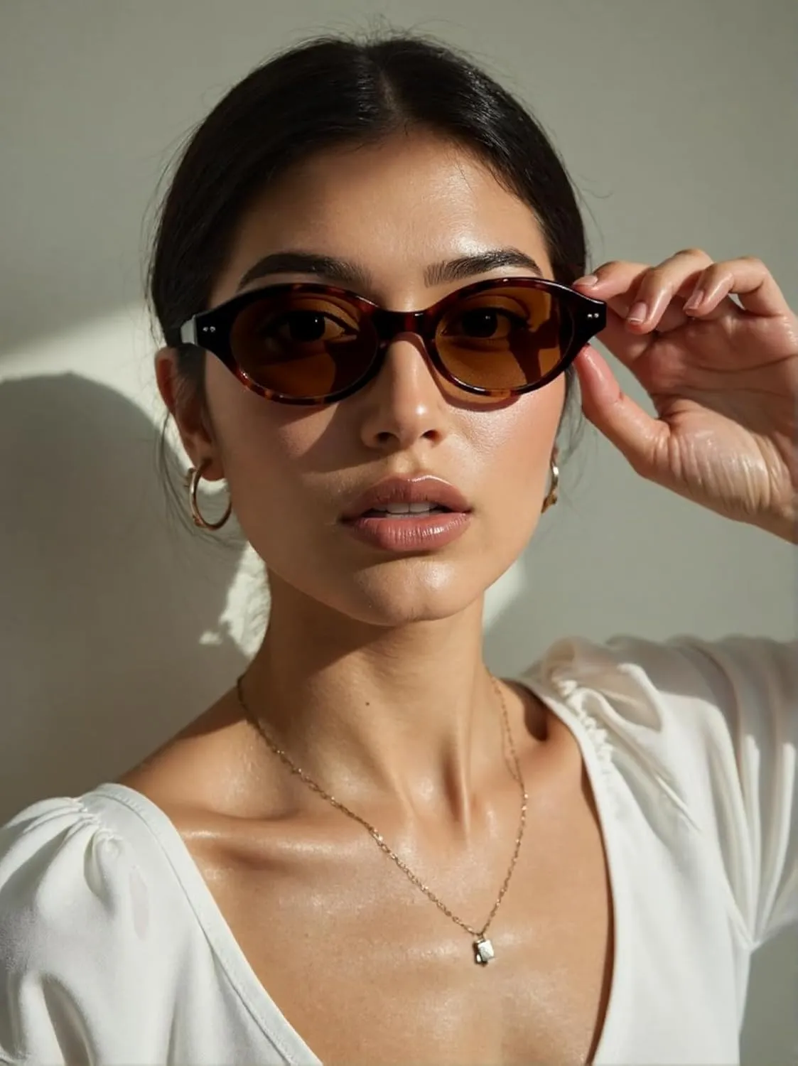 Retro Oval Sunglasses for Women Men Vintage 90s Trendy Y2K Narrow Cat Eye Chic Rivets Deco UV Protection Sun Glasses