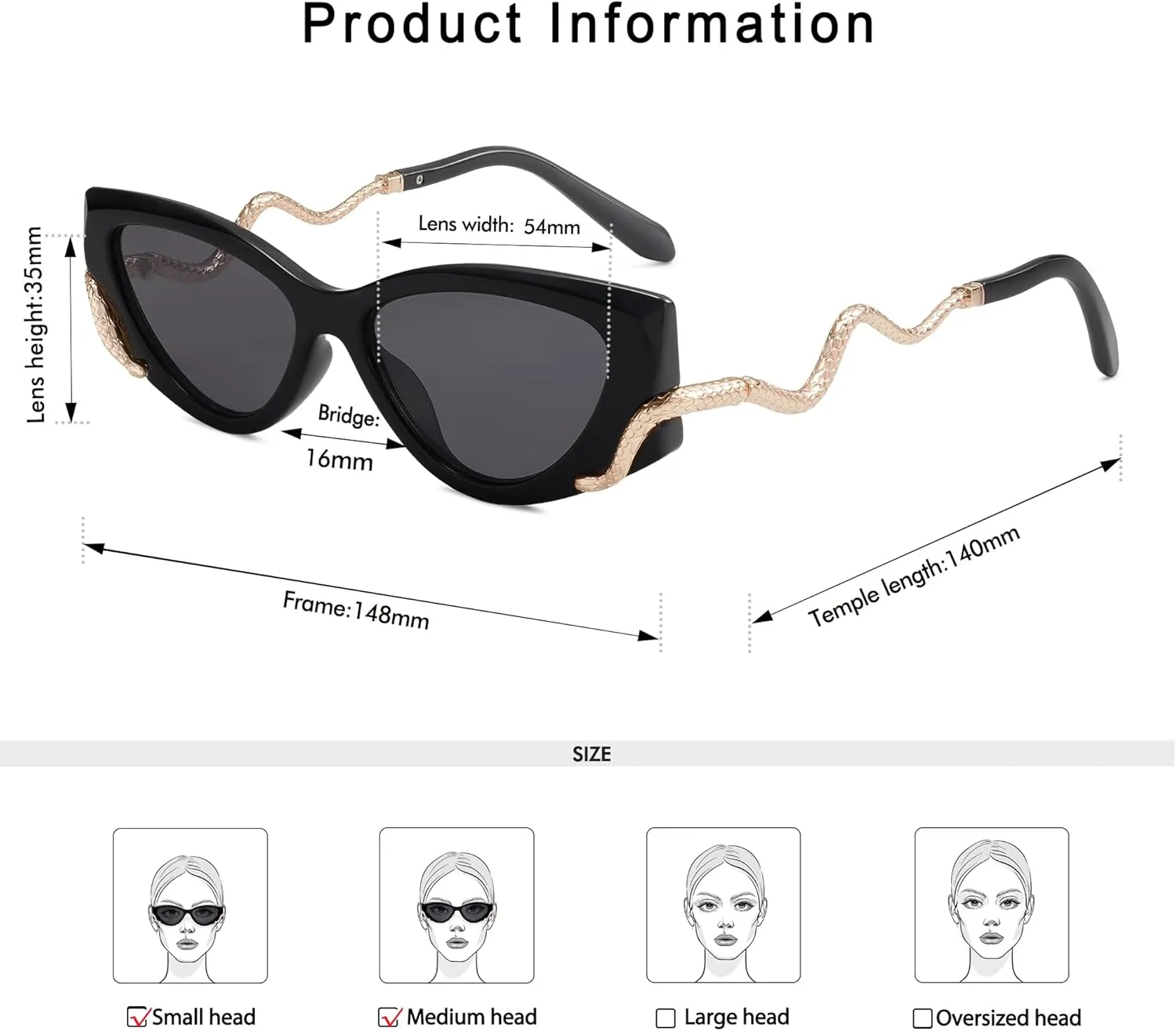 Retro Y2K Snake Sunglasses for Women Chic Cat Eye 90s Sunnies Narrow Trendy Sun Glasses AP3667