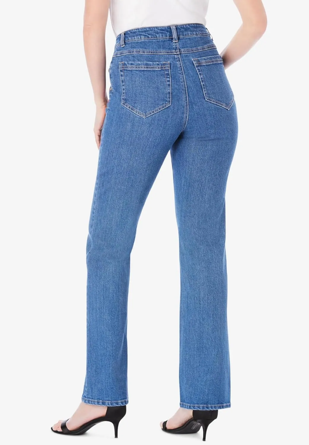 Roaman's Women's Plus Size Invisible Stretch Two-Tone Embroidered Bootcut Jeans