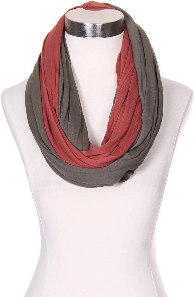 ScarvesMe Cotton Super Soft Light Weight Jersey Solid Color Two Tone Double Infinity Donut Scarf