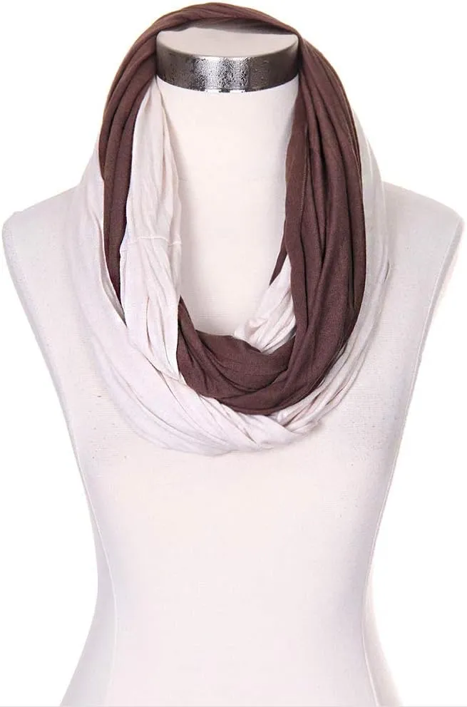 ScarvesMe Cotton Super Soft Light Weight Jersey Solid Color Two Tone Double Infinity Donut Scarf