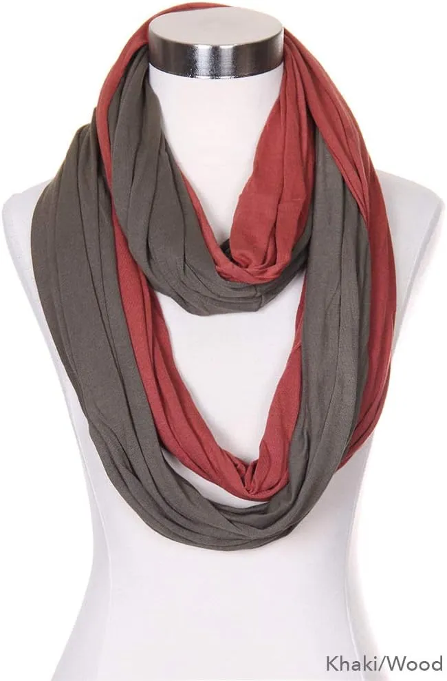ScarvesMe Cotton Super Soft Light Weight Jersey Solid Color Two Tone Double Infinity Donut Scarf