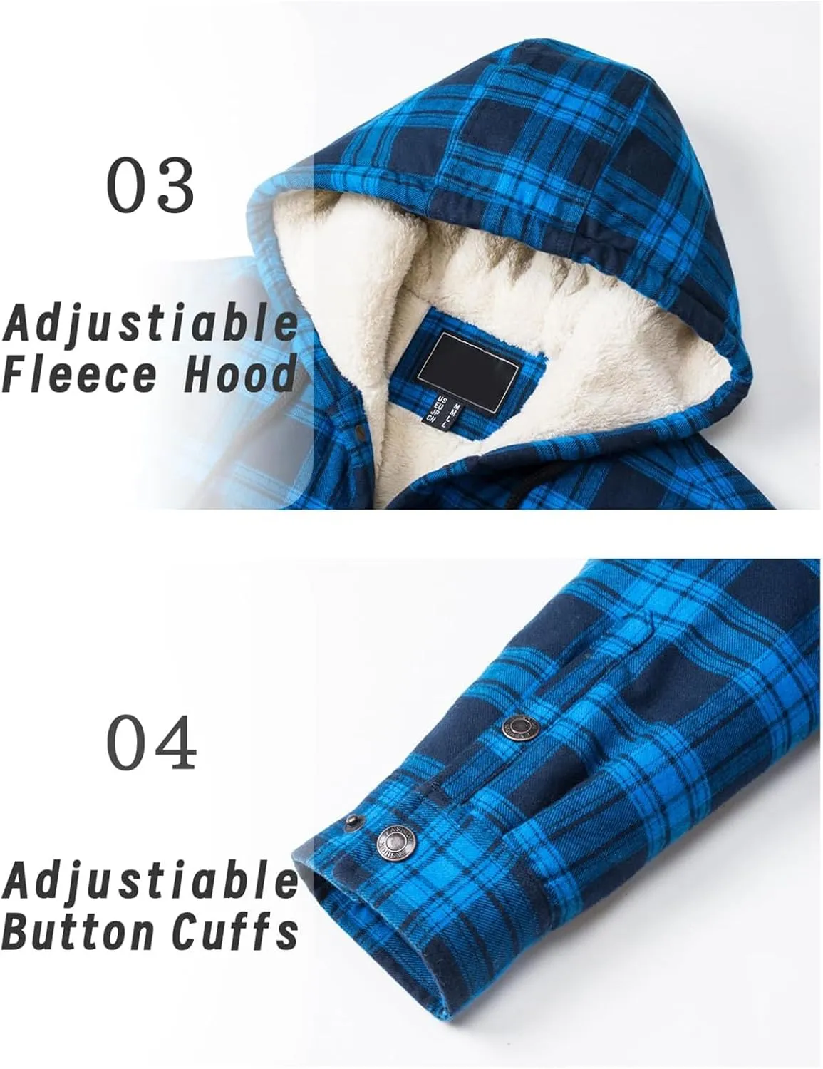 Sherpa Plaid Jacket for Men Hooded Plaid Jackets Fleece Lined Cardigan with Pocket Insulated Thermal Winter Outerwear