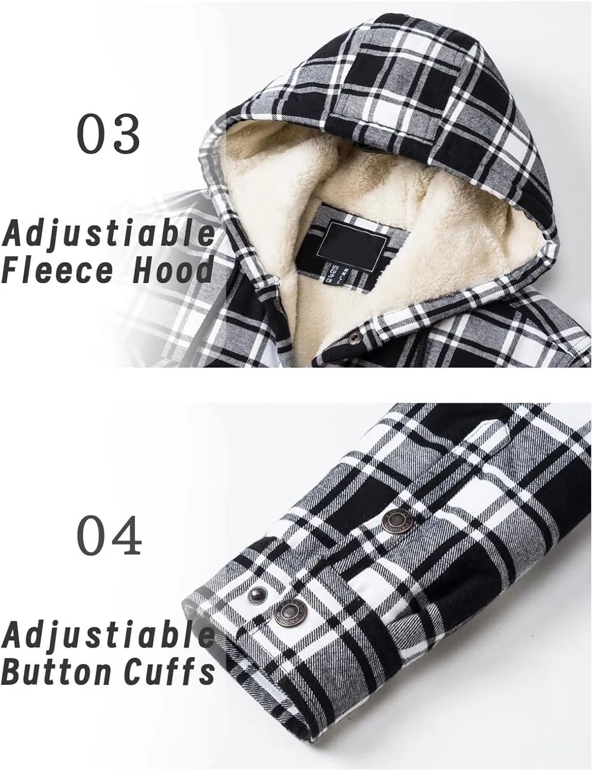Sherpa Plaid Jacket for Men Hooded Plaid Jackets Fleece Lined Cardigan with Pocket Insulated Thermal Winter Outerwear