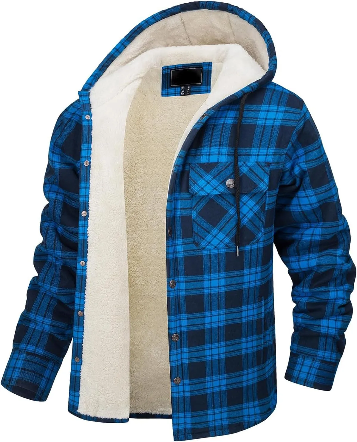 Sherpa Plaid Jacket for Men Hooded Plaid Jackets Fleece Lined Cardigan with Pocket Insulated Thermal Winter Outerwear