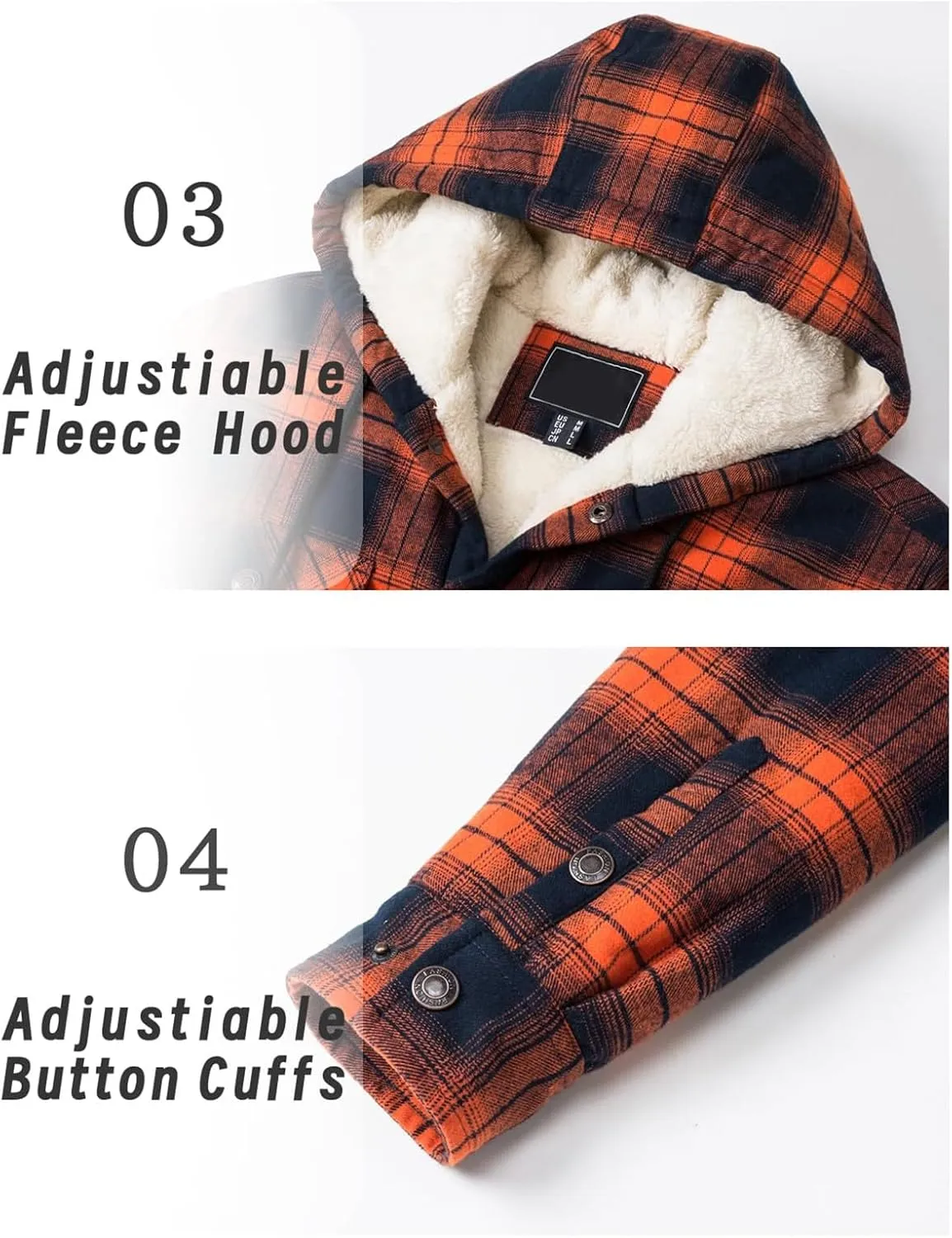 Sherpa Plaid Jacket for Men Hooded Plaid Jackets Fleece Lined Cardigan with Pocket Insulated Thermal Winter Outerwear