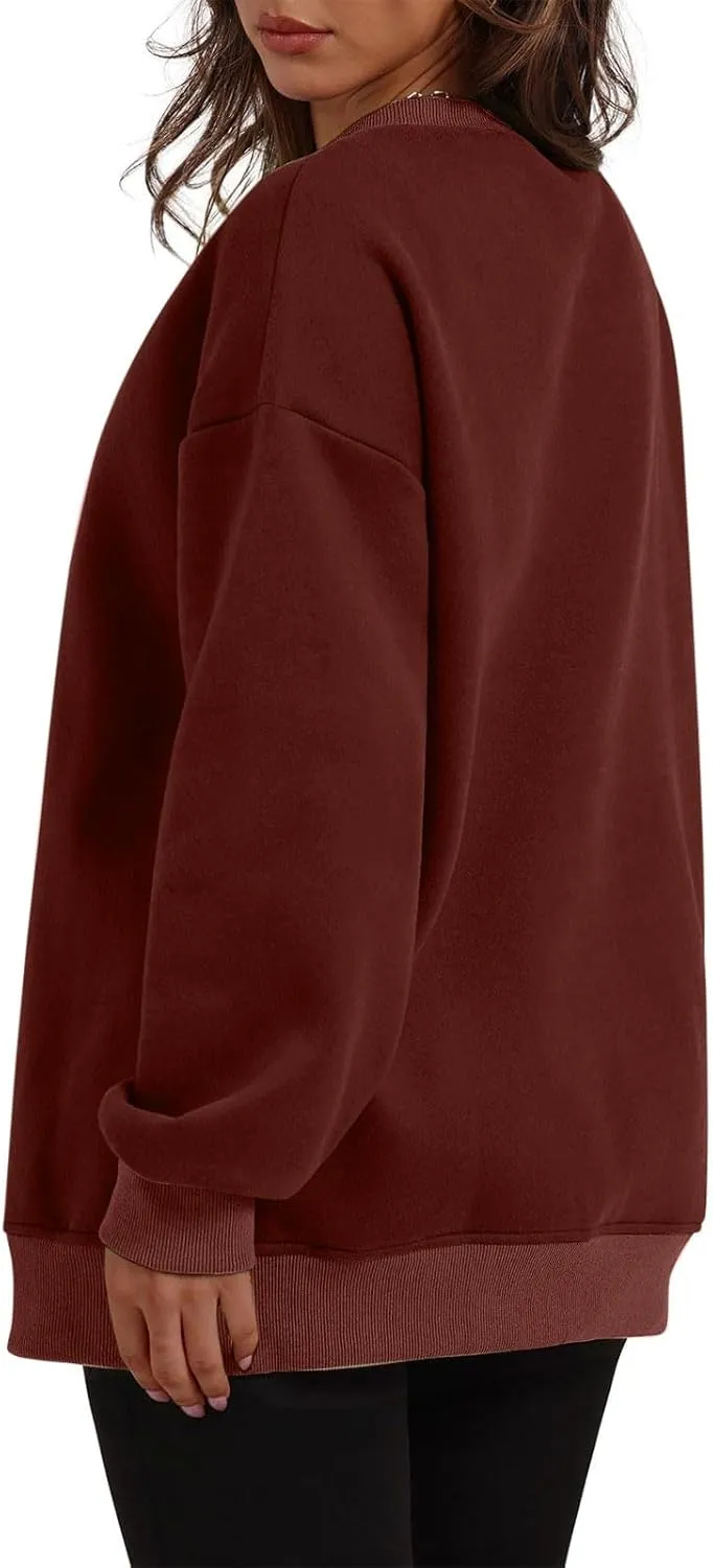 SHOPESSA Oversized Sweatshirt for Women Fall Outfits Crewneck Pullover with Pockets Sweatshirt with Slit Sides
