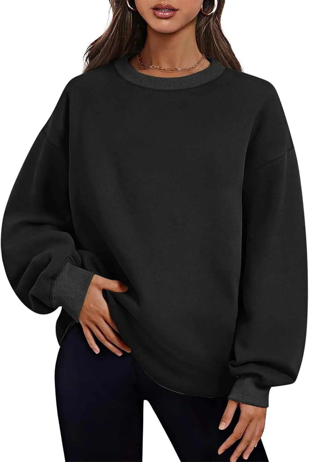 SHOPESSA Oversized Sweatshirt for Women Fall Outfits Crewneck Pullover with Pockets Sweatshirt with Slit Sides
