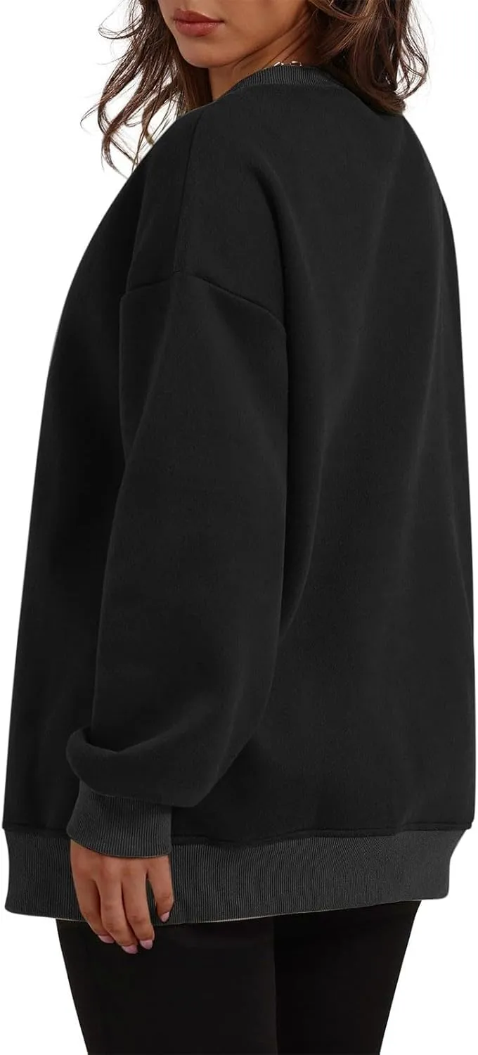 SHOPESSA Oversized Sweatshirt for Women Fall Outfits Crewneck Pullover with Pockets Sweatshirt with Slit Sides