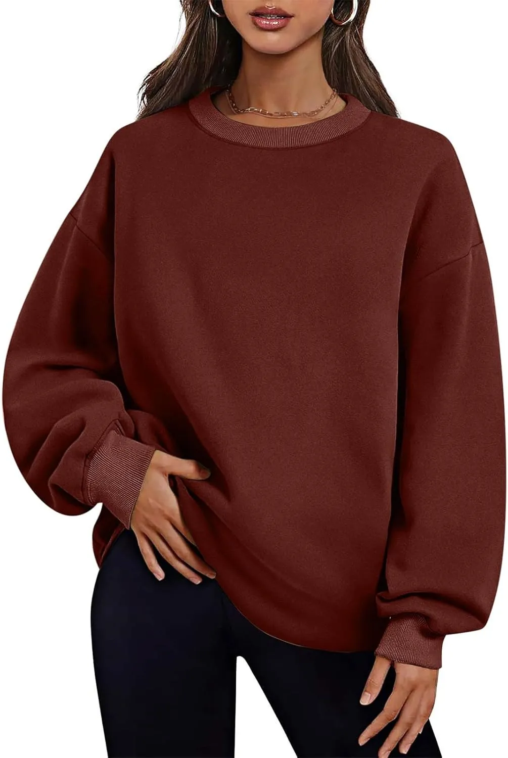 SHOPESSA Oversized Sweatshirt for Women Fall Outfits Crewneck Pullover with Pockets Sweatshirt with Slit Sides