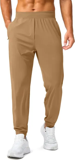 Soothfeel Men's Joggers with Zipper Pockets Golf Joggers Lightweight Sweatpants Athletic Workout Pants for Men Track 28" (Dark Khaki, XL)