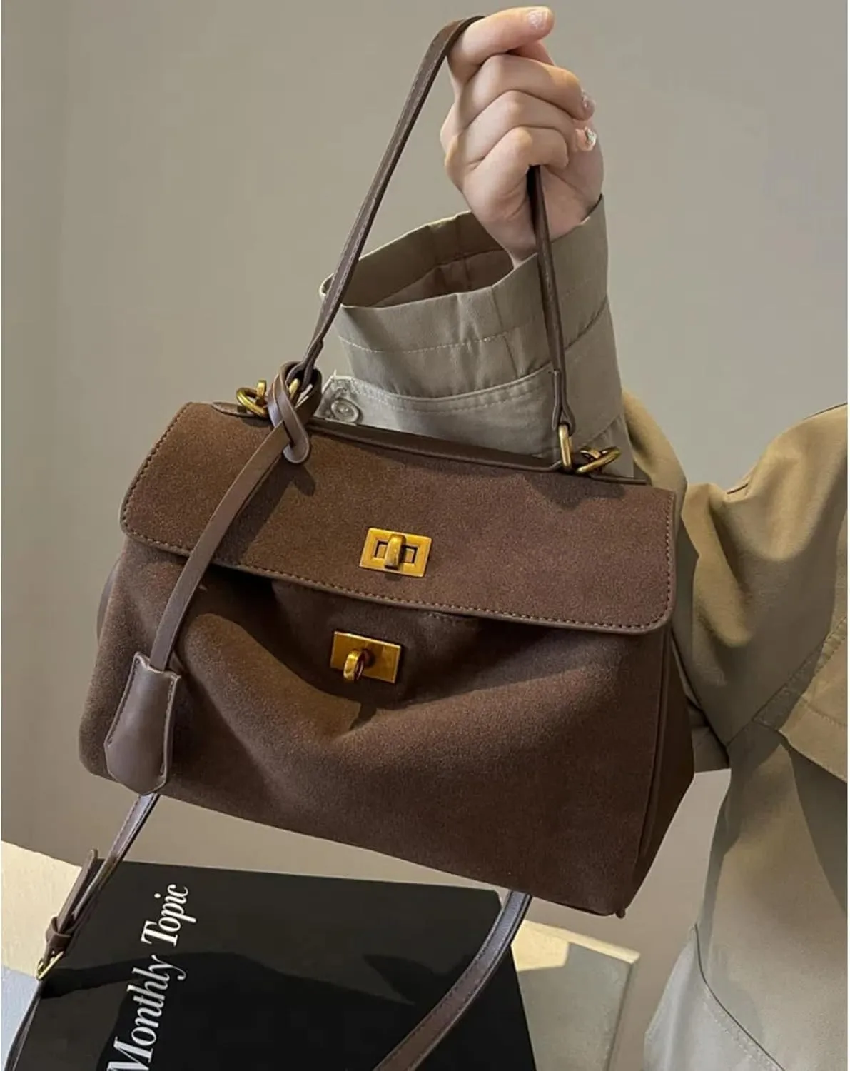 Suede Tote Bag for Women, Womens Purse Slouchy Hobo Handbag Brown Retro Top Handle Bag, Fashion Shoulder Satchel Work Bags