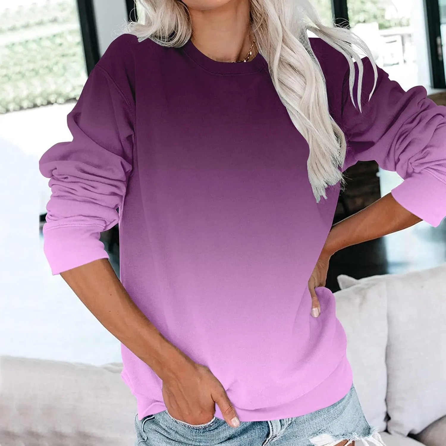 Sweatshirt for Women Fall Sweatshirts Womens Casual Crewneck Long Sleeve Graphic Tie Dye Tunic Tops Loose Fitting Pullovers