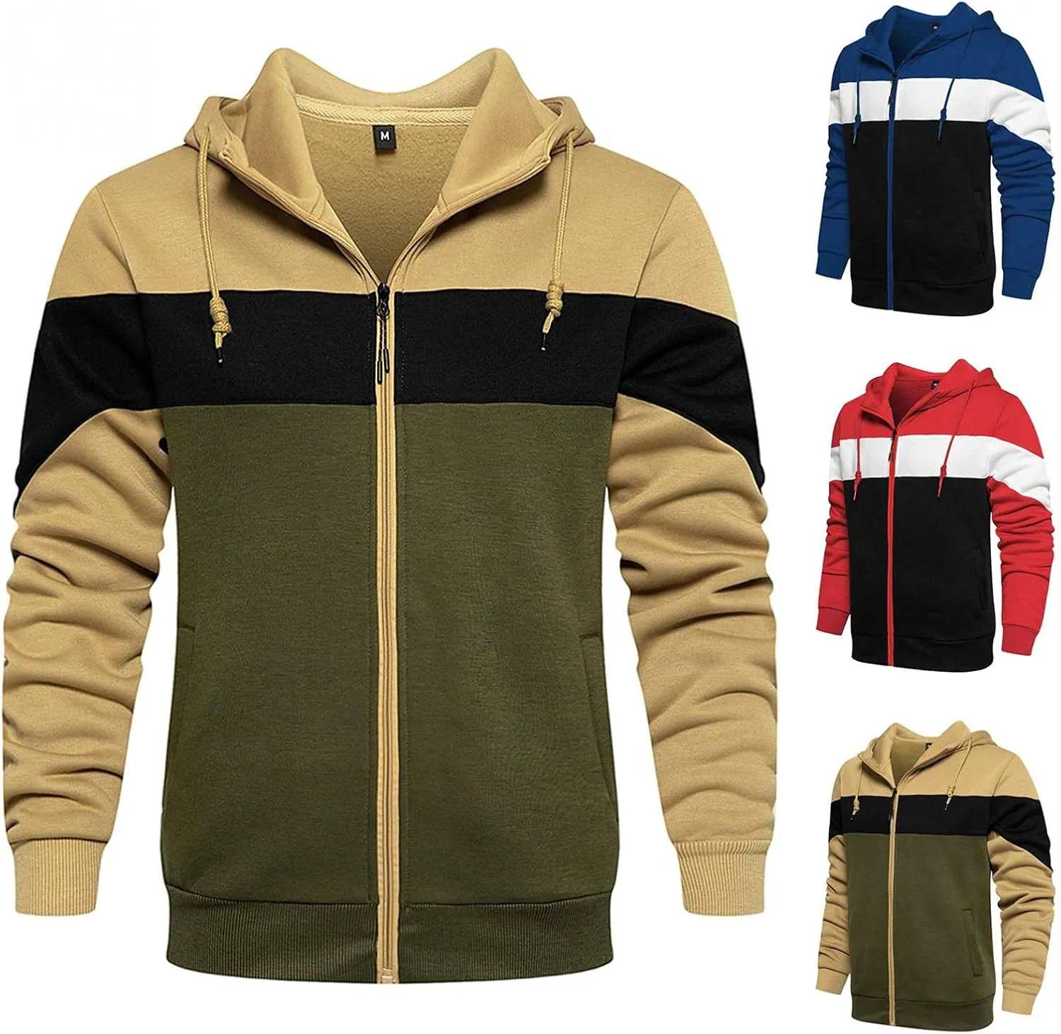 Sweatshirts for Men Zip Up Hoodie,Men's Hoodies Zip Front Sweatshirt Color Blocking Hooded Full Zip for Men Sweaters