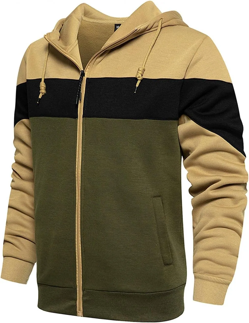 Sweatshirts for Men Zip Up Hoodie,Men's Hoodies Zip Front Sweatshirt Color Blocking Hooded Full Zip for Men Sweaters
