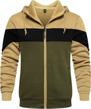 Sweatshirts for Men Zip Up Hoodie,Men's Hoodies Zip Front Sweatshirt Color Blocking Hooded Full Zip for Men Sweaters