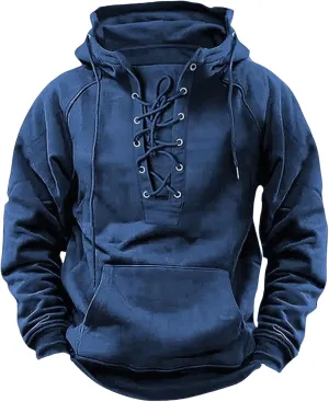 Tactical Hoodies for Men Rotro Lace Up Hooded Pullover Gym Athletic Loose Hooded Sweatshirts Jackets Cargo Hoodie Men