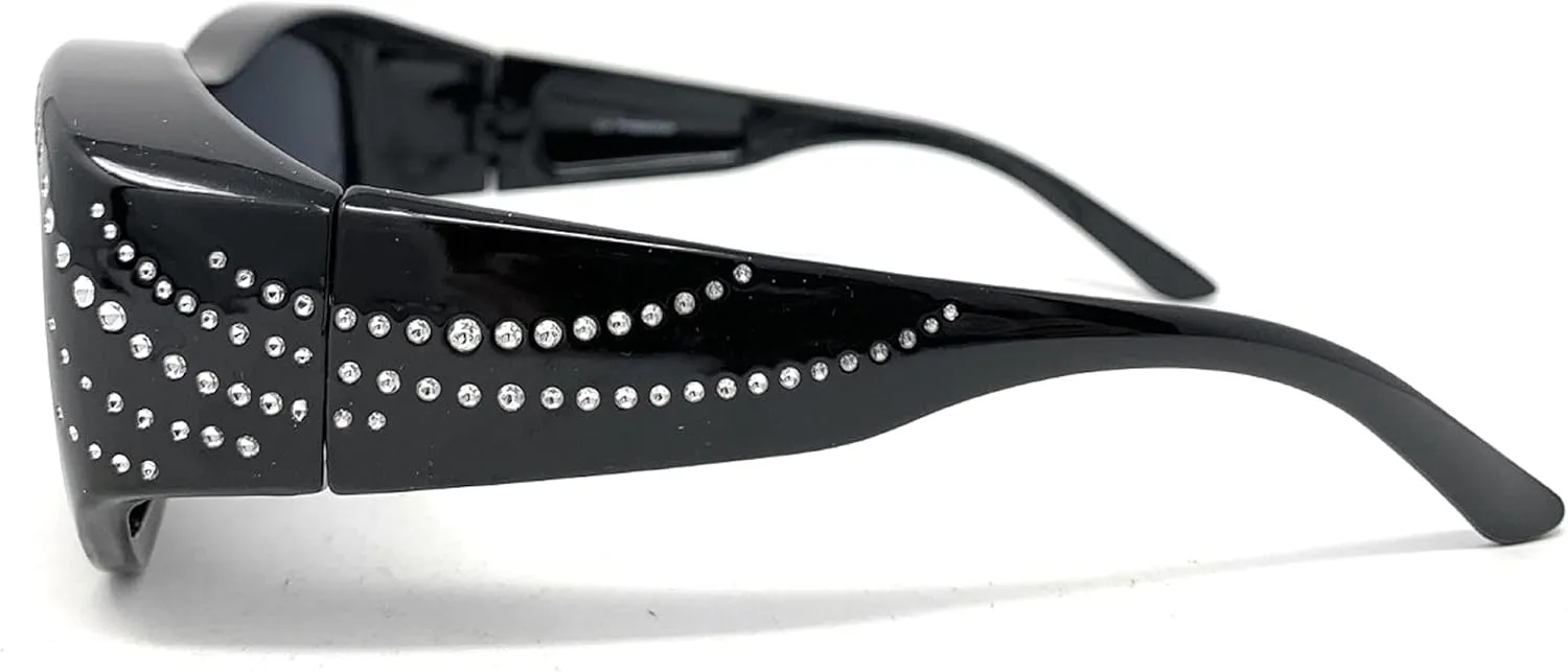 The Ritzy Polarized 60 mm Fit Over OTG Rhinestone Oval Wrap Around Sunglasses, Put Over Glasses for Women