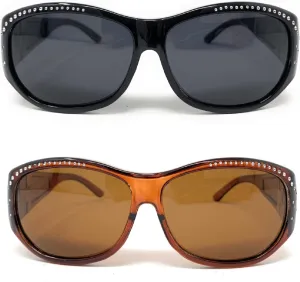 The Ritzy Polarized 60 mm Fit Over OTG Rhinestone Oval Wrap Around Sunglasses, Put Over Glasses for Women