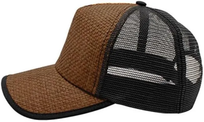 The Vintage Year Two Tone Toyo Straw Natural Paper Mesh Adjustable Trucker Baseball Cap